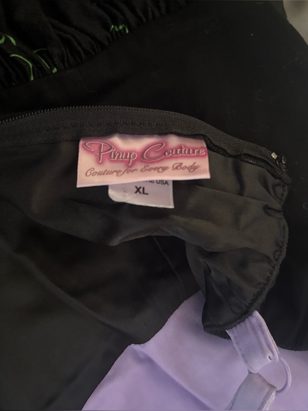Pinup Couture Black and Lilac Strap Dress with Green Stitching - Picture 5 of 5